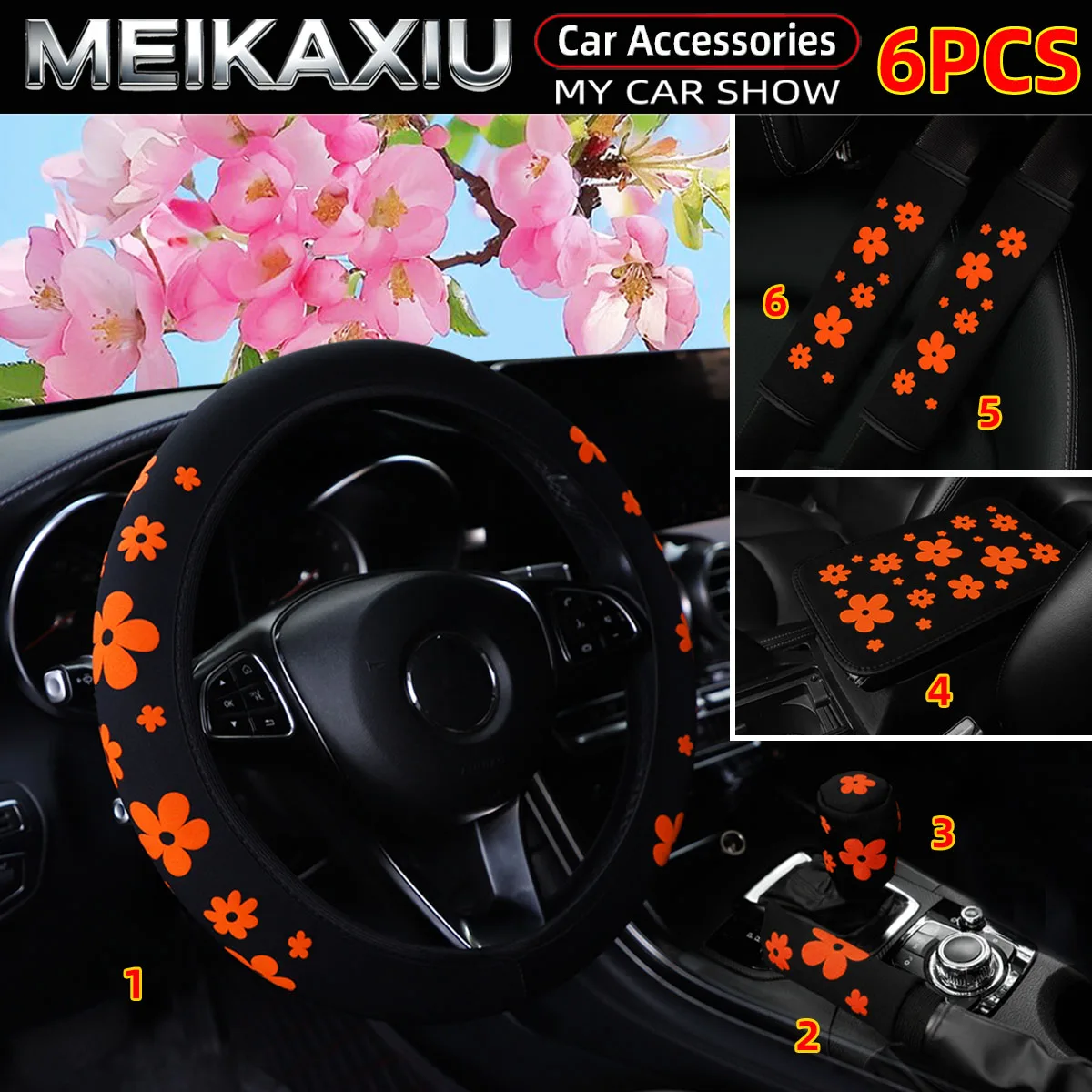 6 PCS NEW Women's Car Accessory Set Foam Flowers 3D Fabric Steering Wheel Cover Shoulder Pad Handbrake Gear Shift Armrest Pad
6 PCS NEW Women's Car Accessory Set Foam Flowers 3D Fabric Steering Wheel Cover Shoulder Pad Handbrake Gear Shift Armrest Pad