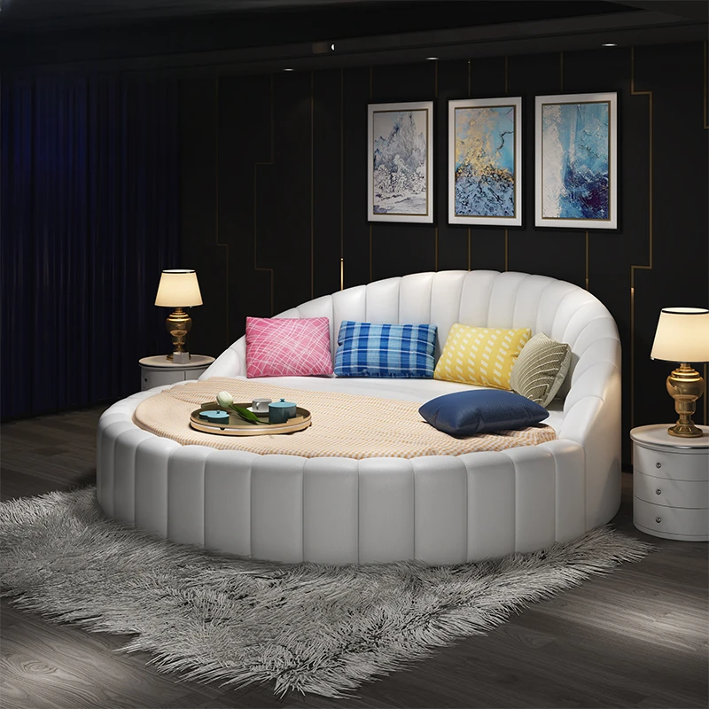 Leather round bed, double bed, wedding bed, leather round princess bed, light luxury master bedroom, hotel couple bed
Leather round bed, double bed, wedding bed, leather round princess bed, light luxury master bedroom, hotel couple bed