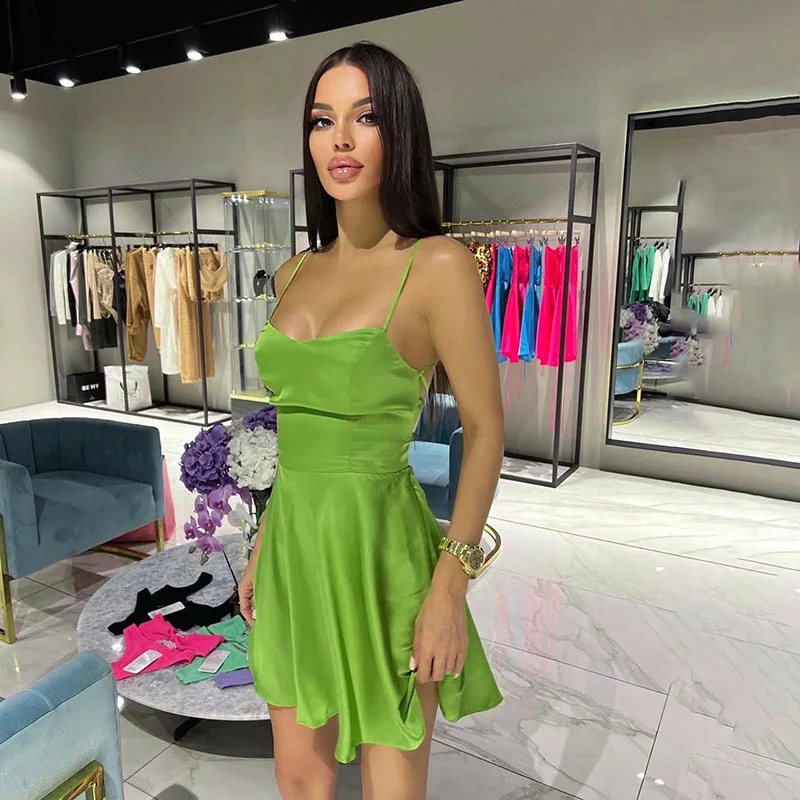 Solid Spaghetti Strap Backless Satin Dress Sexy Club Mini Summer Dresses Women 2022 Elegant Cowl Neck Bandage Party Dress
Solid Spaghetti Strap Backless Satin Dress Sexy Club Mini Summer Dresses Women 2022 Elegant Cowl Neck Bandage Party Dress