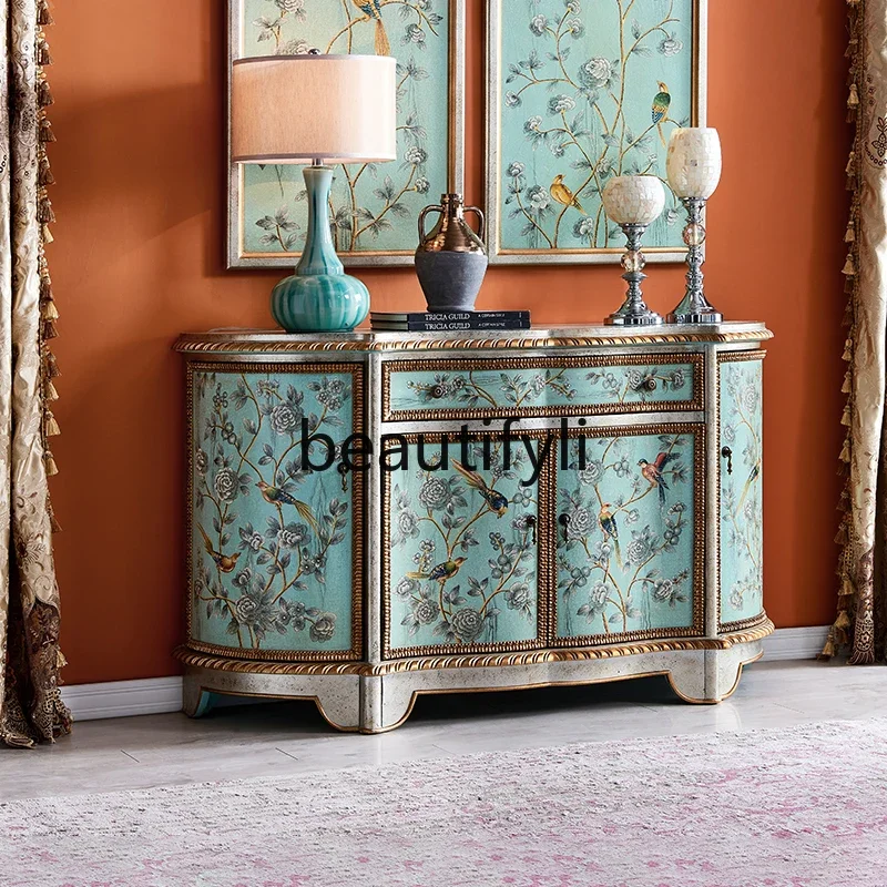 American painted entrance cabinet, side cabinet, pure hand-painted storage semi-circular decorative cabinet1184
American painted entrance cabinet, side cabinet, pure hand-painted storage semi-circular decorative cabinet1184