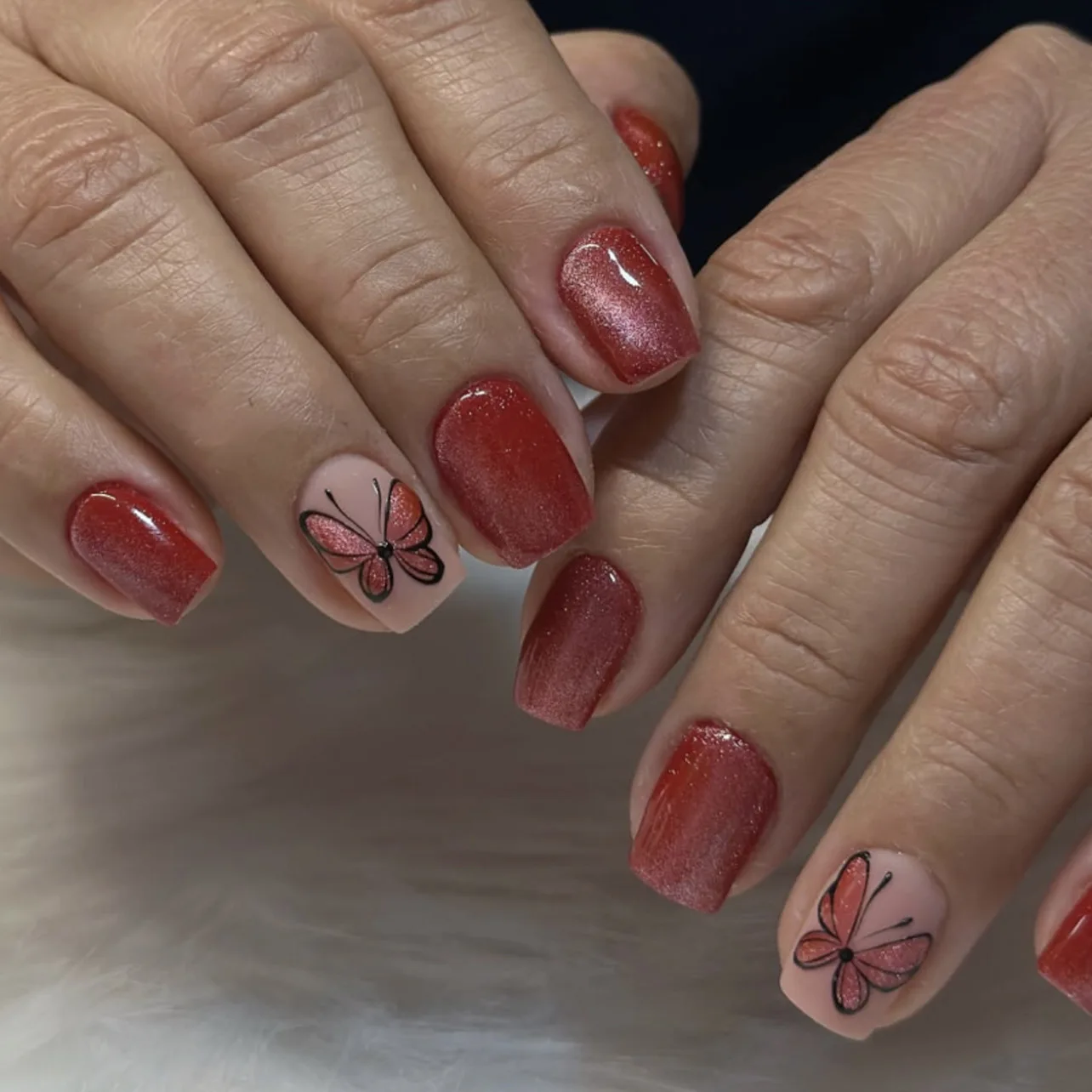 24Pcs Short Square Press on Nails - Red Cat Eye with Orange Butterfly Design | Minimalist Style Coverage Nail Art Kit
24Pcs Short Square Press on Nails - Red Cat Eye with Orange Butterfly Design | Minimalist Style Coverage Nail Art Kit
