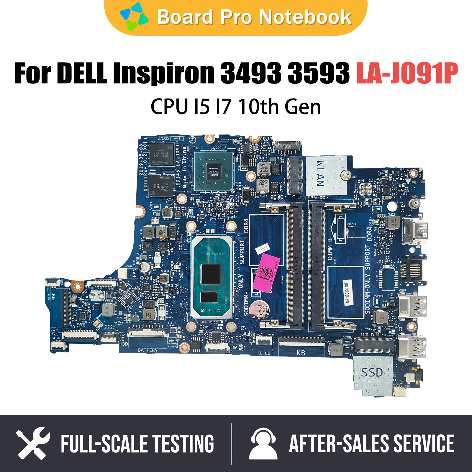 LA-J091P Mainboard For DELL Inspiron 3493 3593 3793 5493 Laptop Motherboard CN-035VMP CN-0N18YD With CPU I5 I7 10th Gen
LA-J091P Mainboard For DELL Inspiron 3493 3593 3793 5493 Laptop Motherboard CN-035VMP CN-0N18YD With CPU I5 I7 10th Gen