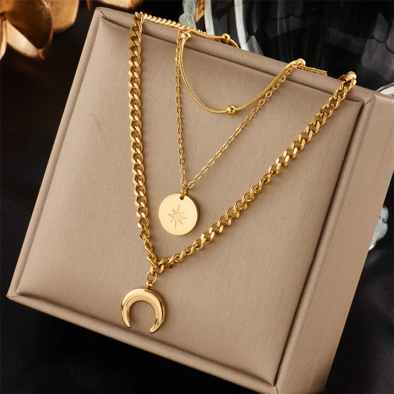 Stainless Steel Moon Stars Pendant Necklace For Women New Gold Color 3in1 Neck Chains Vintage Jewelry Birthday Gift
Stainless Steel Moon Stars Pendant Necklace For Women New Gold Color 3in1 Neck Chains Vintage Jewelry Birthday Gift