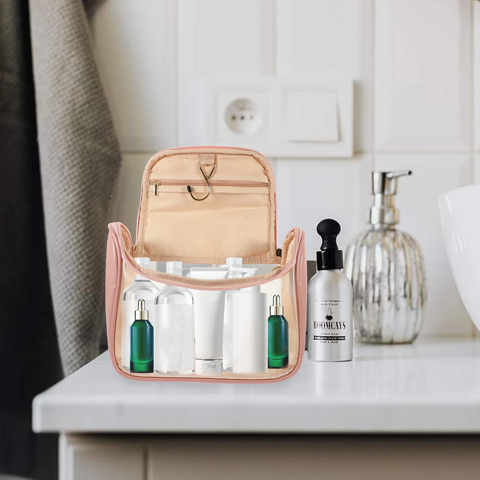 Portable Pink Makeup Bag Large Capacity Clear Makeup ganizer Clear Toiletry ganizer Wall Mountable Storage Bag For Women
Portable Pink Makeup Bag Large Capacity Clear Makeup ganizer Clear Toiletry ganizer Wall Mountable Storage Bag For Women