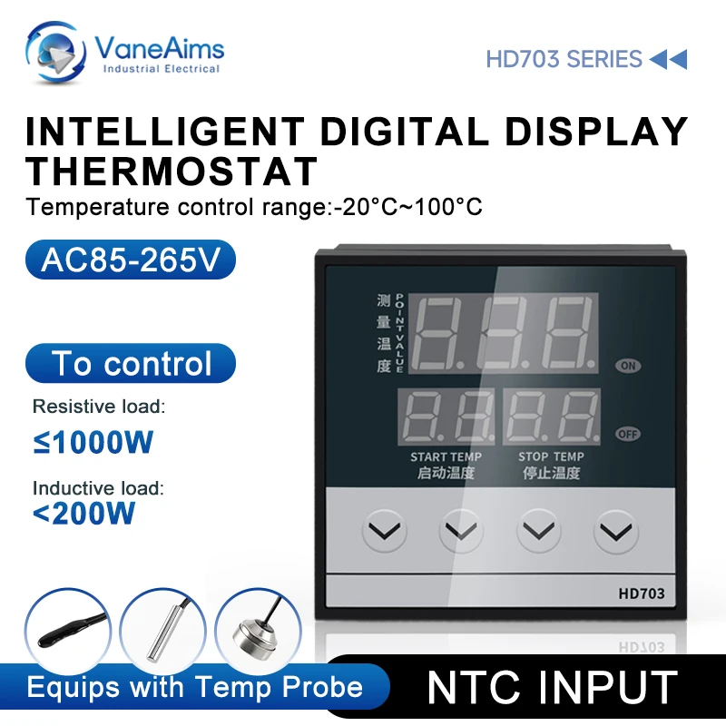 Усовершенствованный микрокомпьютерный термостат HD703 AC85-265V с контроллером температуры NTC и магнитным/водонепроницаемым/воздушным датчиком температуры 2м/5м
Усовершенствованный микрокомпьютерный термостат HD703 AC85-265V с контроллером температуры NTC и магнитным/водонепроницаемым/воздушным датчиком температуры 2м/5м