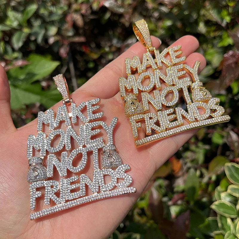 Hip Hop 5A+ CZ Stone Bling Iced Out Make Money Not Friends Letters Pendants Necklace for Men Rapper Jewelry Rose Gold Color
Hip Hop 5A+ CZ Stone Bling Iced Out Make Money Not Friends Letters Pendants Necklace for Men Rapper Jewelry Rose Gold Color