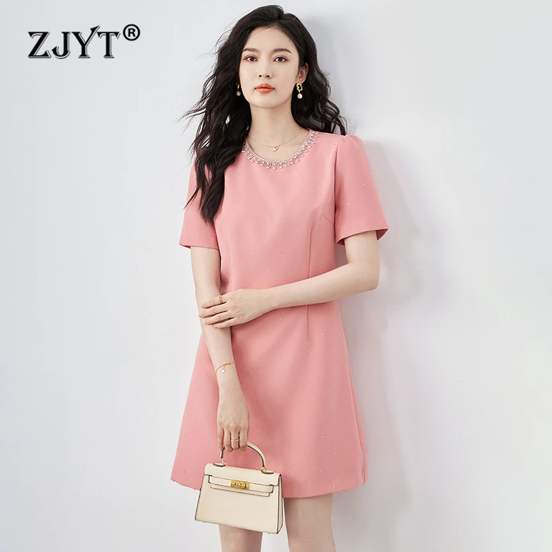ZJYT Designer O Neck Beading Summer Dresses for Women 2024 Fashion Short Sleeve Solid White Pink Party Casual Dress Elegant Robe
ZJYT Designer O Neck Beading Summer Dresses for Women 2024 Fashion Short Sleeve Solid White Pink Party Casual Dress Elegant Robe