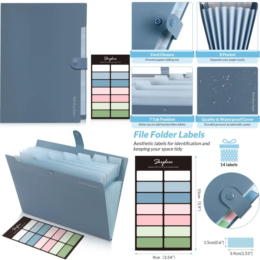 SKYDUE Expanding File Organizer with 8 Pockets Accordion File Folders with Labels Portable Document Paper Bill Receipt Organize
SKYDUE Expanding File Organizer with 8 Pockets Accordion File Folders with Labels Portable Document Paper Bill Receipt Organize