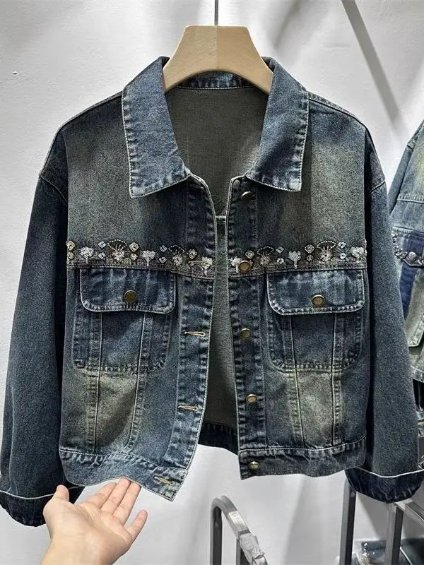 Retro Hong Kong Style Embroidered Denim Jacket Women's Spring Autumn Short Outerwear Top Ladies Fashion Straight Cut Jeans
Retro Hong Kong Style Embroidered Denim Jacket Women's Spring Autumn Short Outerwear Top Ladies Fashion Straight Cut Jeans