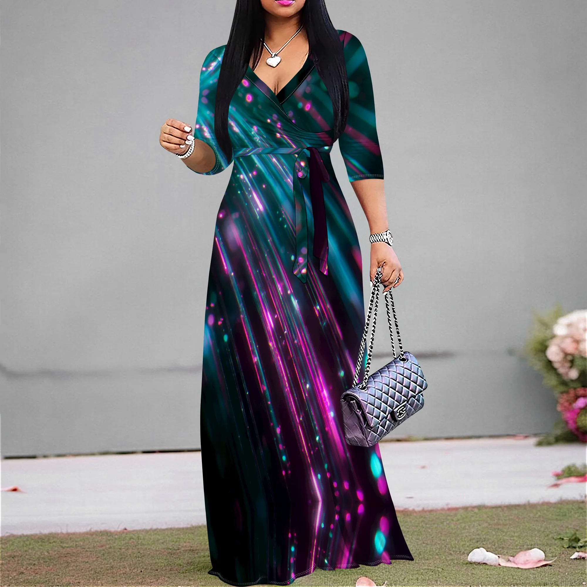 2025 New Arrival Women's V Neck Wrap Maxi Dress, 3/4 Sleeve Tie Waist Abstract Neon Print Evening Party Cocktail Dress XS-3XL
2025 New Arrival Women's V Neck Wrap Maxi Dress, 3/4 Sleeve Tie Waist Abstract Neon Print Evening Party Cocktail Dress XS-3XL