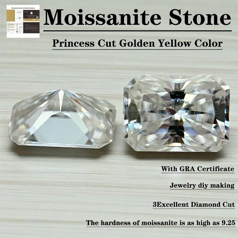 Moissanite Stone Radiant Cut Golden Yellow Color with GRA Certificate, Ideal for Jewelry DIY Making, Hardness 9.25
Moissanite Stone Radiant Cut Golden Yellow Color with GRA Certificate, Ideal for Jewelry DIY Making, Hardness 9.25
