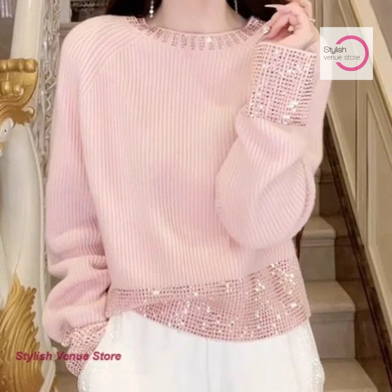 French rhinestones sparkling sweater T-shirt women's autumn and winter new elegant temperament age-reducing commuter sweater
French rhinestones sparkling sweater T-shirt women's autumn and winter new elegant temperament age-reducing commuter sweater