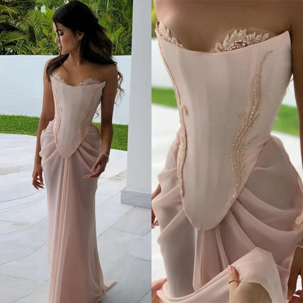 Customized Mermaid Romantic Pink Chiffon Evening Dresses Exquisite Strapless Homecoming Dresses Luxury Special Occasion Gowns
Customized Mermaid Romantic Pink Chiffon Evening Dresses Exquisite Strapless Homecoming Dresses Luxury Special Occasion Gowns