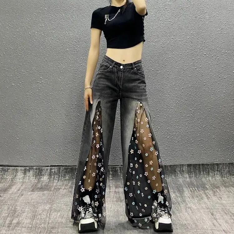 American High Street Cool Lace Splicing Design Wide-Leg Jeans Women 2025 Spring New Fashionable Floor Pants
American High Street Cool Lace Splicing Design Wide-Leg Jeans Women 2025 Spring New Fashionable Floor Pants