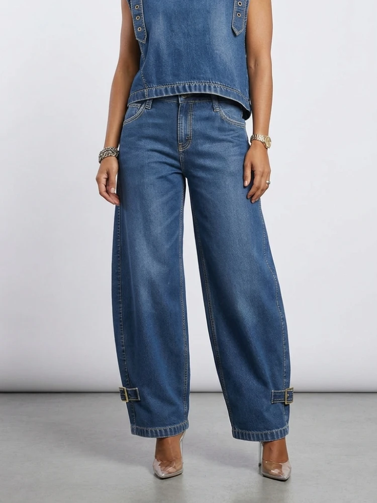 Missuoo 2026 New American Retro Women's Jeans Blue High Waist Curved Wide Leg Denim Trousers with Buckles for Street Style
Missuoo 2026 New American Retro Women's Jeans Blue High Waist Curved Wide Leg Denim Trousers with Buckles for Street Style