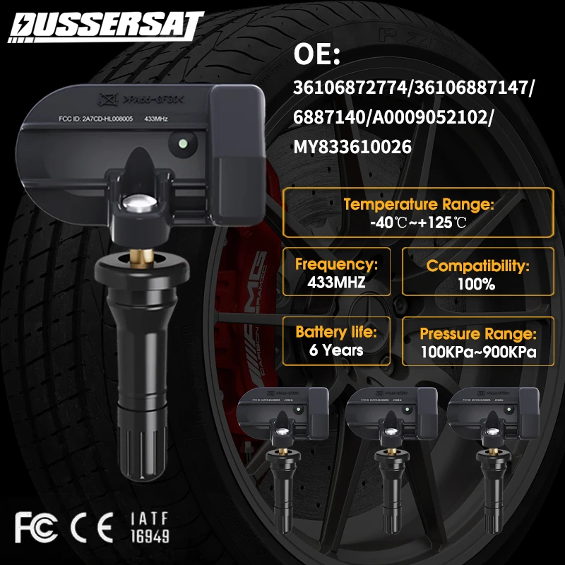 4PCS Tire Pressure Sensor TPMS 433MHz 36106872774 36106887147 for Alpina B5 B8 D5 BMW 5 Series M2 M3 Maybach GLS SUV AMG GT
4PCS Tire Pressure Sensor TPMS 433MHz 36106872774 36106887147 for Alpina B5 B8 D5 BMW 5 Series M2 M3 Maybach GLS SUV AMG GT