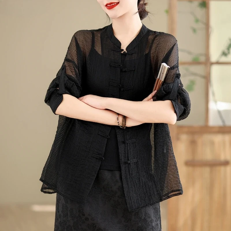 New Female Thin Tang Suit China Tops Loose Casual Vintage Shirt Hanfu Clothing Chinese Style Harakuju Women Cardigan Summer 2025
New Female Thin Tang Suit China Tops Loose Casual Vintage Shirt Hanfu Clothing Chinese Style Harakuju Women Cardigan Summer 2025