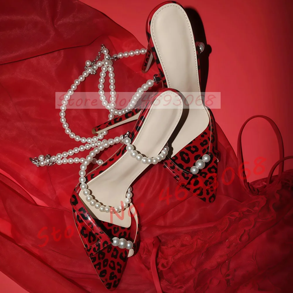 Pearl-Chain Red Leopard Strappy Sandals Women Trendy Pointy Toe Stiletto Shoes Party Toe Strap Cross Strap High Heels Sandals
Pearl-Chain Red Leopard Strappy Sandals Women Trendy Pointy Toe Stiletto Shoes Party Toe Strap Cross Strap High Heels Sandals