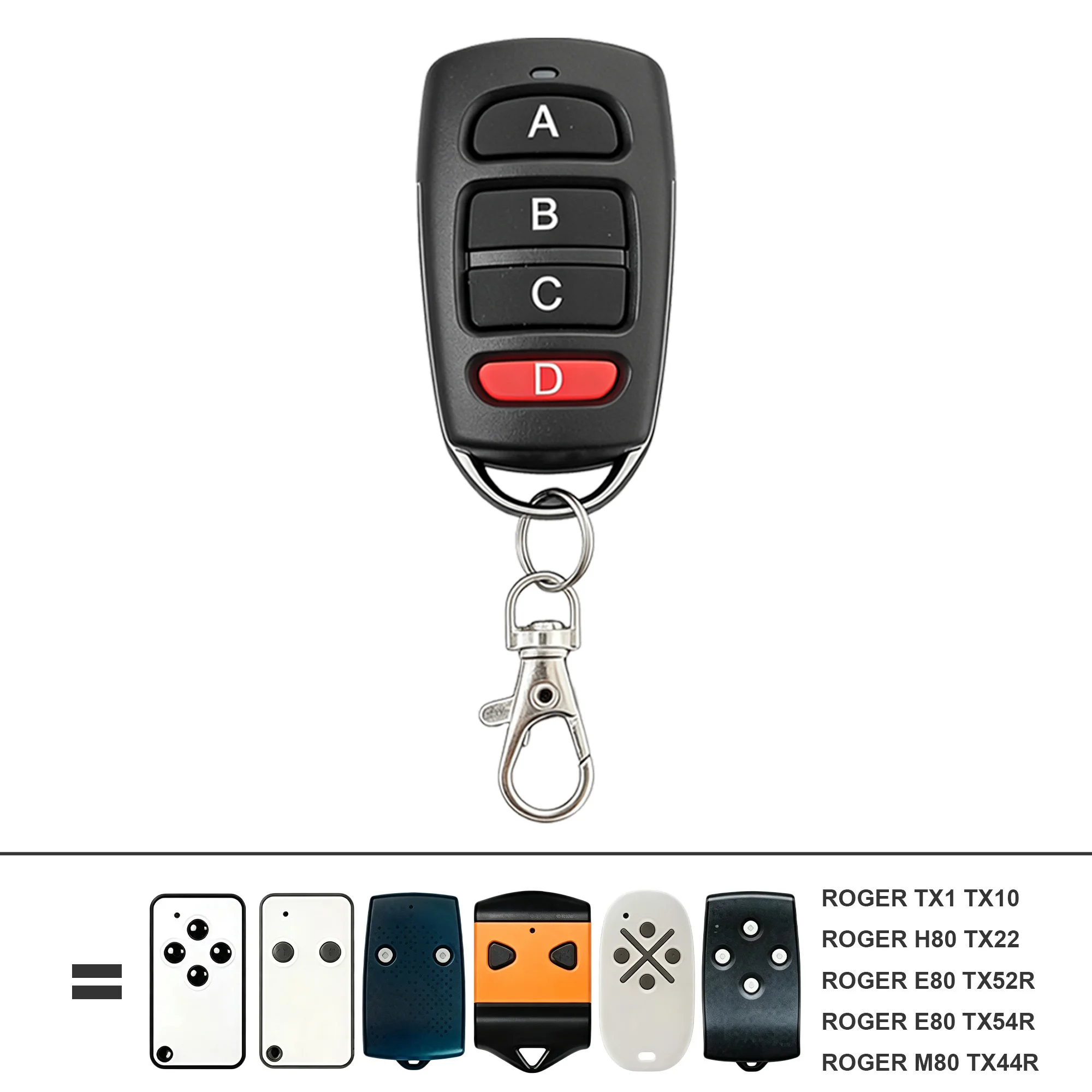 4 Button 433.92MHz Garage Gate Remote Duplicator Key Fob Compatible with ROGER TX1 TX10 H80 TX22 E80 TX52R TX54R M80 TX44R