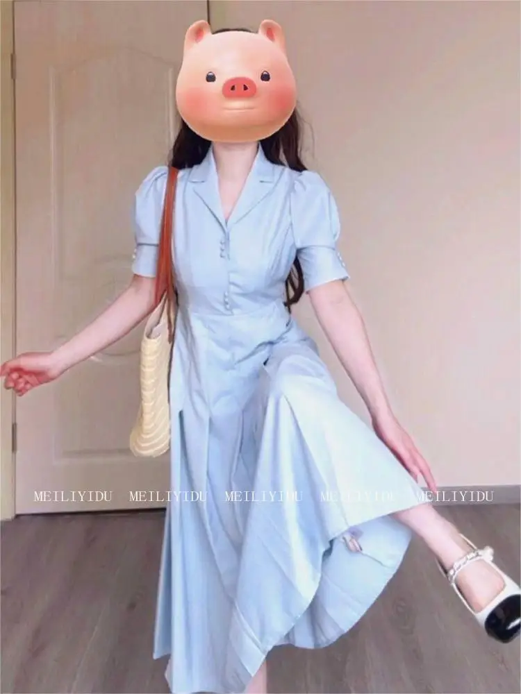 MLYD/Customization Plus Size French Style Blue Lapel Dress for Women with Puff Sleeves, Waist-Cinching, Slimming, Commuter Long
MLYD/Customization Plus Size French Style Blue Lapel Dress for Women with Puff Sleeves, Waist-Cinching, Slimming, Commuter Long