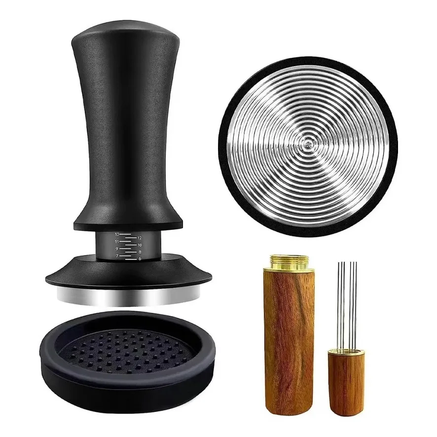51/53/58mm Classic Business Stainless Steel Coffee Tamper Spring Espresso Set with Tampers Stirrer and Silicone Mat
51/53/58mm Classic Business Stainless Steel Coffee Tamper Spring Espresso Set with Tampers Stirrer and Silicone Mat