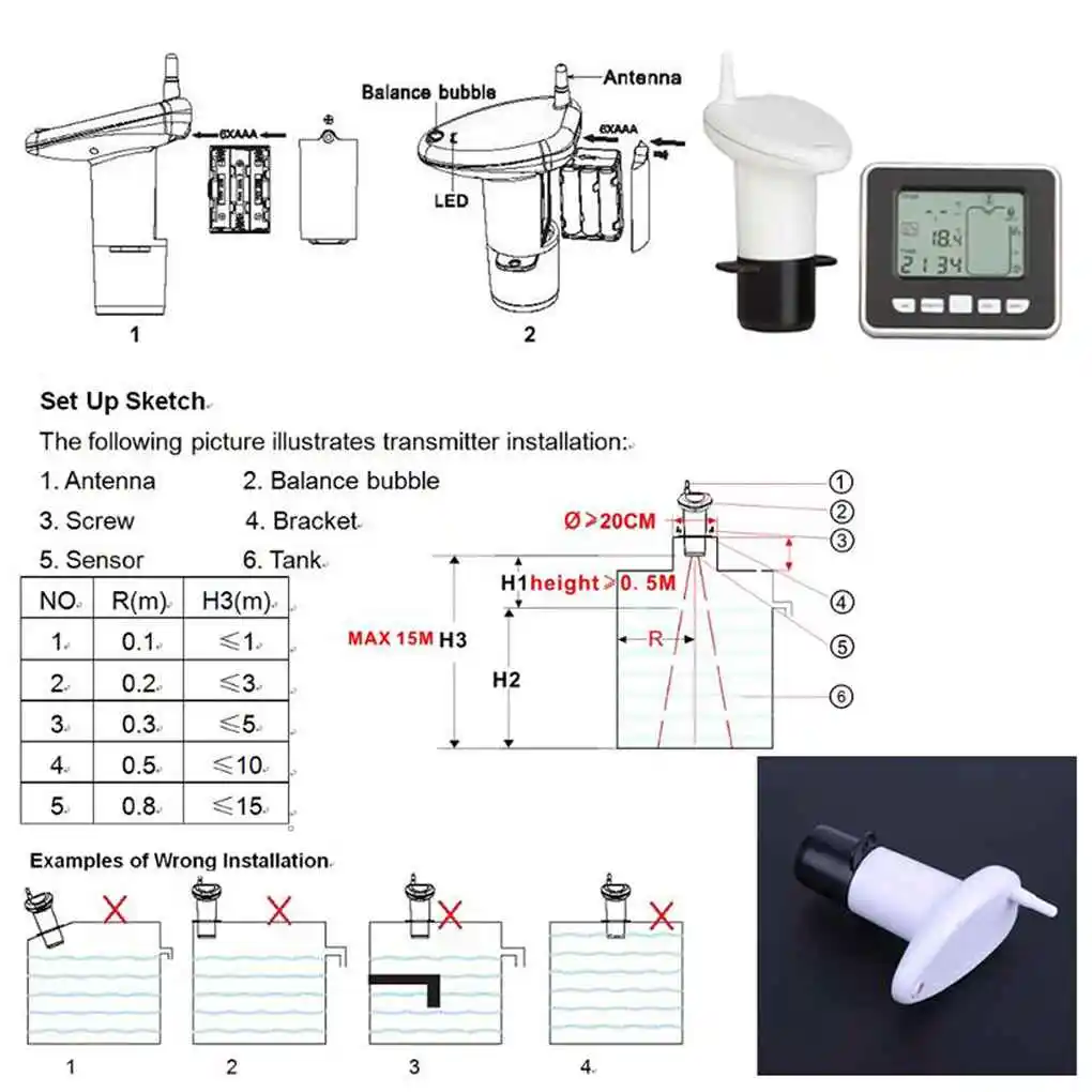 Wireless Ultrasonic Tank Liquid Depth Level Meter with Temperature Thermo Sensor Water Level Gauge
Wireless Ultrasonic Tank Liquid Depth Level Meter with Temperature Thermo Sensor Water Level Gauge