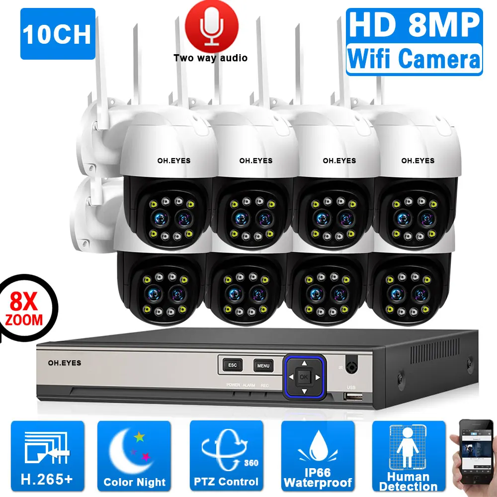 8X Zoom 4K Wifi PTZ IP Camera with 8CH 8MP POE NVR System Color Night Vision 2 Way Audio CCTV Security Surveillance Camera Kit
8X Zoom 4K Wifi PTZ IP Camera with 8CH 8MP POE NVR System Color Night Vision 2 Way Audio CCTV Security Surveillance Camera Kit