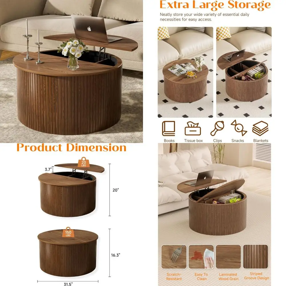 Fluted Round Lift Top Coffee Table with Storage, 31.5 Walnut Small Circle Wood Center Table for Living Room
Fluted Round Lift Top Coffee Table with Storage, 31.5 Walnut Small Circle Wood Center Table for Living Room
