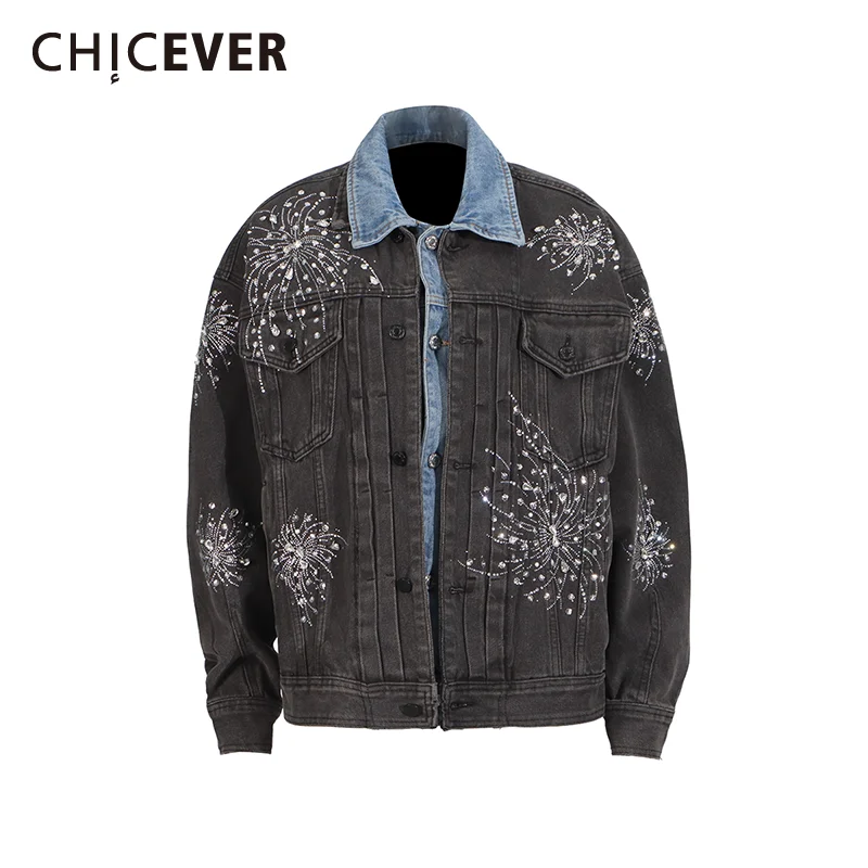CHICEVER Hit Color Patchwork Diamond Retro Jacket for Women Lapel Long Sleeve Spliced Fake Two Piece Denim Coats Female Spring
CHICEVER Hit Color Patchwork Diamond Retro Jacket for Women Lapel Long Sleeve Spliced Fake Two Piece Denim Coats Female Spring