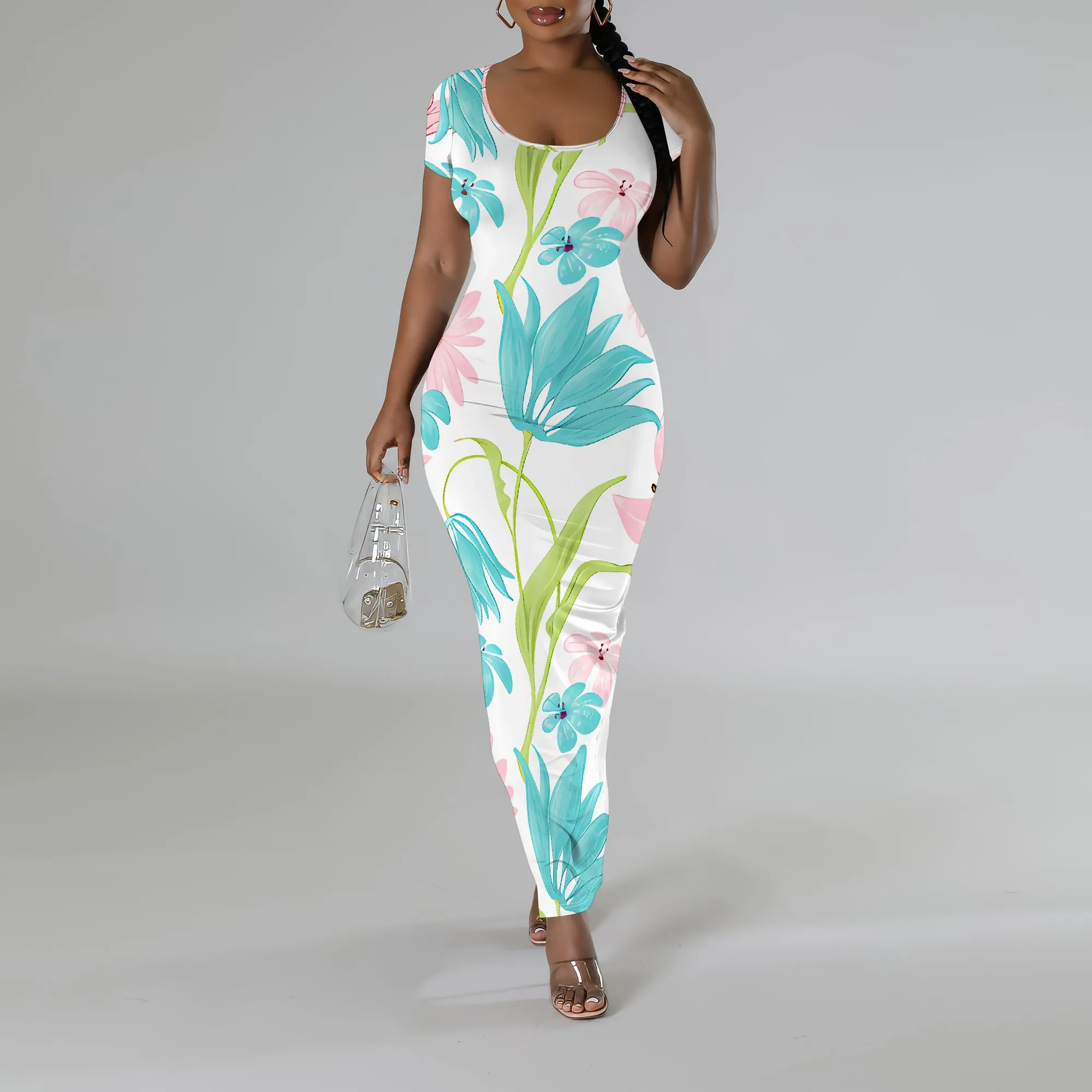 Tropical Flower Print Bodycon Maxi Dress for Women Summer Casual Beach Short Sleeve Long Dress
Tropical Flower Print Bodycon Maxi Dress for Women Summer Casual Beach Short Sleeve Long Dress