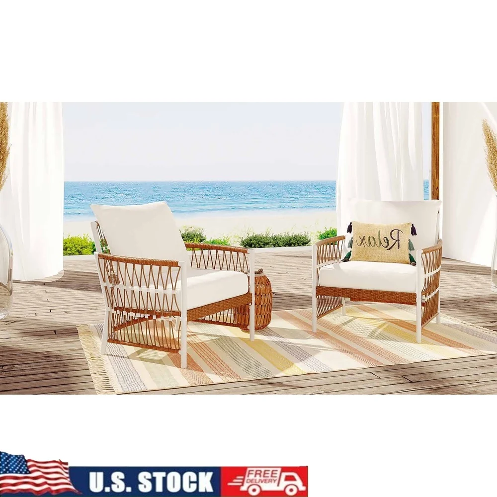 2-Pack Outdoor Wicker Lounge Chairs with Weather-Resistant Cushions Durable Steel Frame Porch Balcony Garden Relaxation
2-Pack Outdoor Wicker Lounge Chairs with Weather-Resistant Cushions Durable Steel Frame Porch Balcony Garden Relaxation