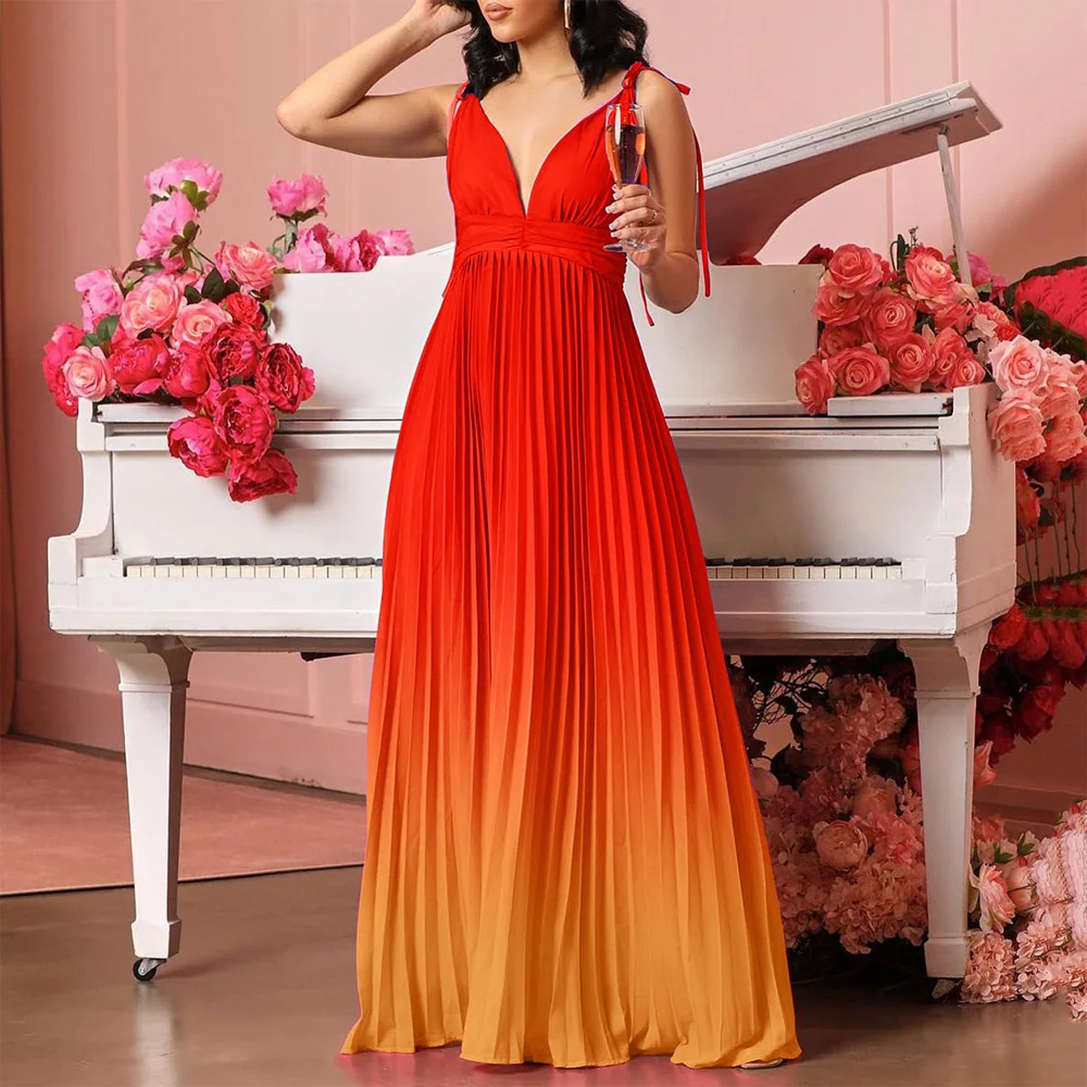 Sexy Spaghetti Strap Dresses Pleated for Women Deep V Neck Sleeveless Loose Floor Length Elegant Birthday Party Dinner Vestidos
Sexy Spaghetti Strap Dresses Pleated for Women Deep V Neck Sleeveless Loose Floor Length Elegant Birthday Party Dinner Vestidos