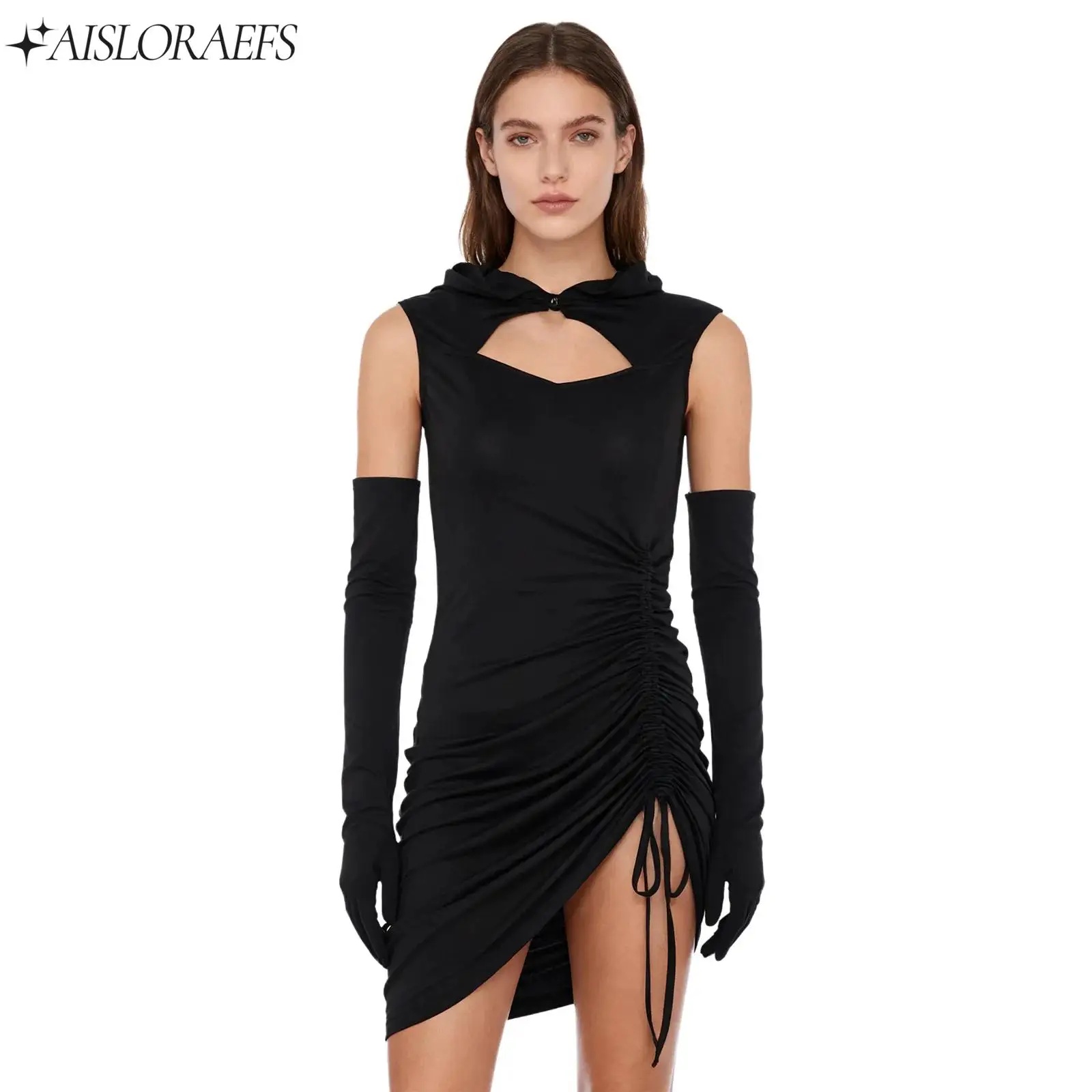 Women Fashion Punk Black Gothic Hoodie Vintage Medieval Steampunk Costume Sleeveless Dress with Oversleeves Fancy Party Clubwear
Women Fashion Punk Black Gothic Hoodie Vintage Medieval Steampunk Costume Sleeveless Dress with Oversleeves Fancy Party Clubwear