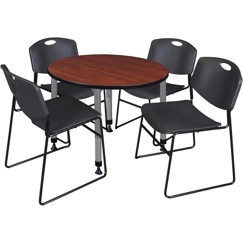 36-inch Round Adjustable School Table in Cherry with 4 Stackable Chairs in Black and Grey
36-inch Round Adjustable School Table in Cherry with 4 Stackable Chairs in Black and Grey