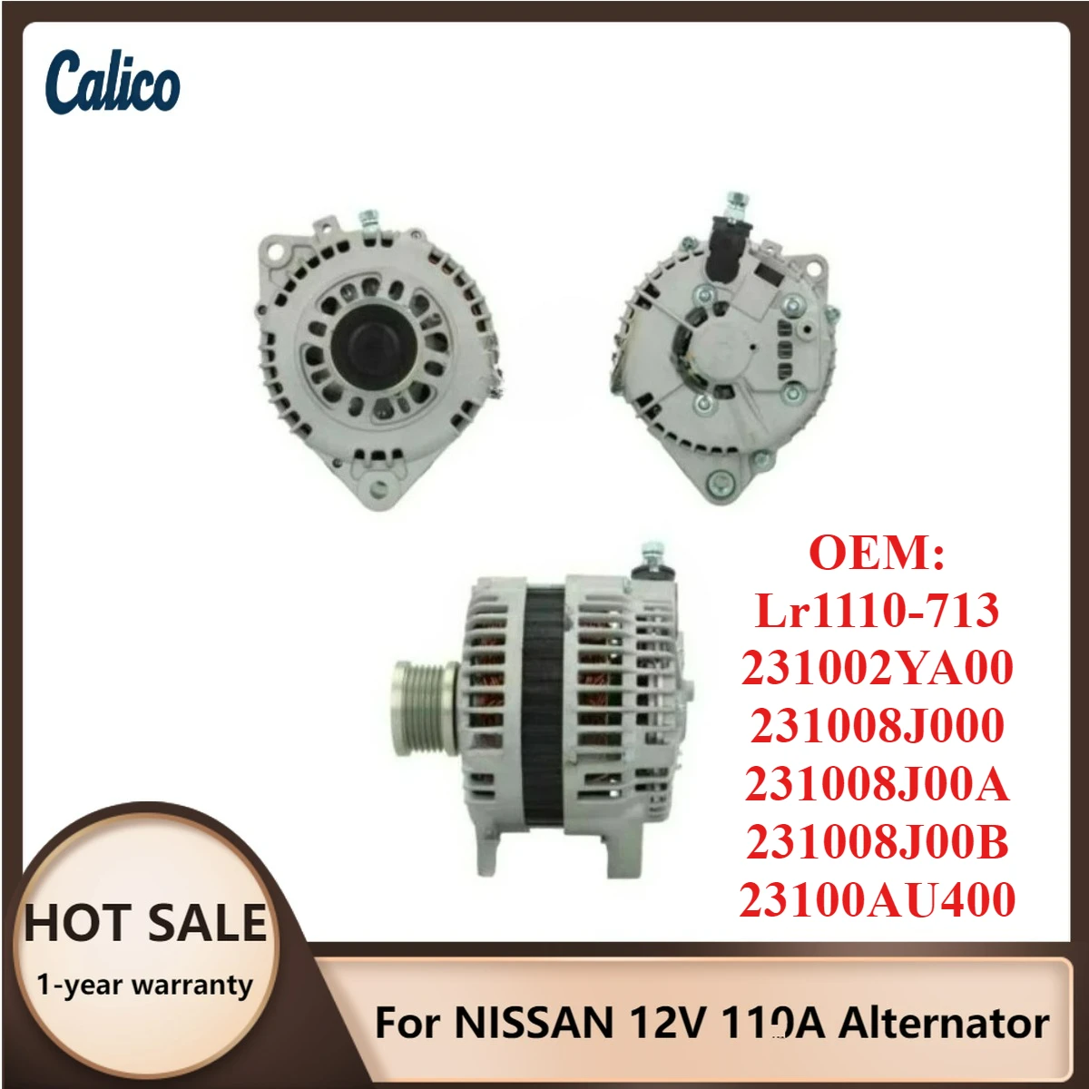 Hot Selling for NISSAN 12V 110A Alternator Lr1110-713 231002YA00 231008J000 231008J00A 231008J00B 23100AU400
Hot Selling for NISSAN 12V 110A Alternator Lr1110-713 231002YA00 231008J000 231008J00A 231008J00B 23100AU400