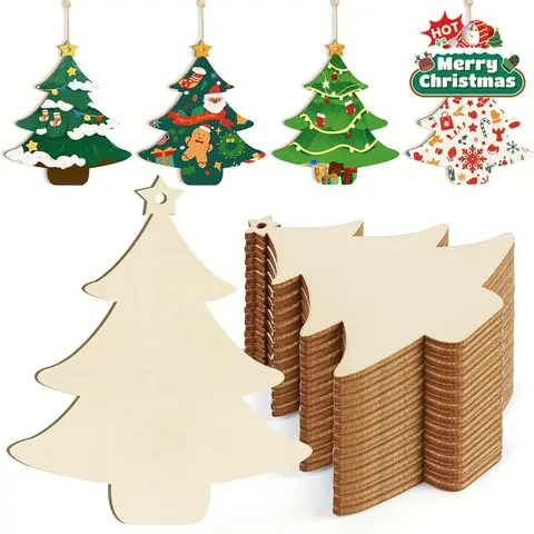 30 sztuk niezałakrytych drewnianych ozdób choinkowych - zestaw do samodzielnego wykonania, do malowania, dekoracji świątecznych i całorocznych