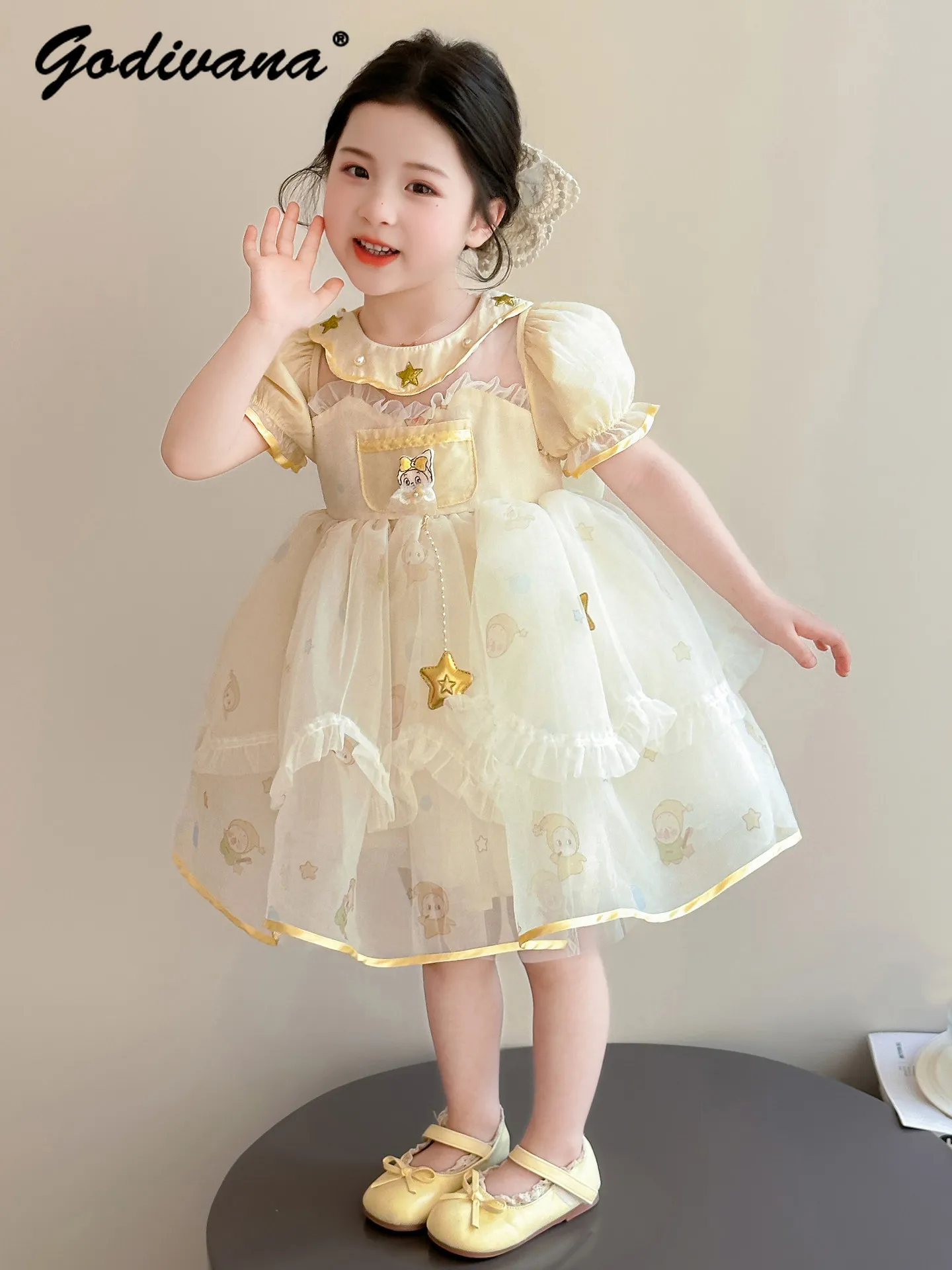 Sweet Baby Girls Lolita Princess Dress 2026 Summer New Kids Cute and Fashion Star Bow Puff Sleeve Doll Collar Lace Mesh Dress
Sweet Baby Girls Lolita Princess Dress 2026 Summer New Kids Cute and Fashion Star Bow Puff Sleeve Doll Collar Lace Mesh Dress