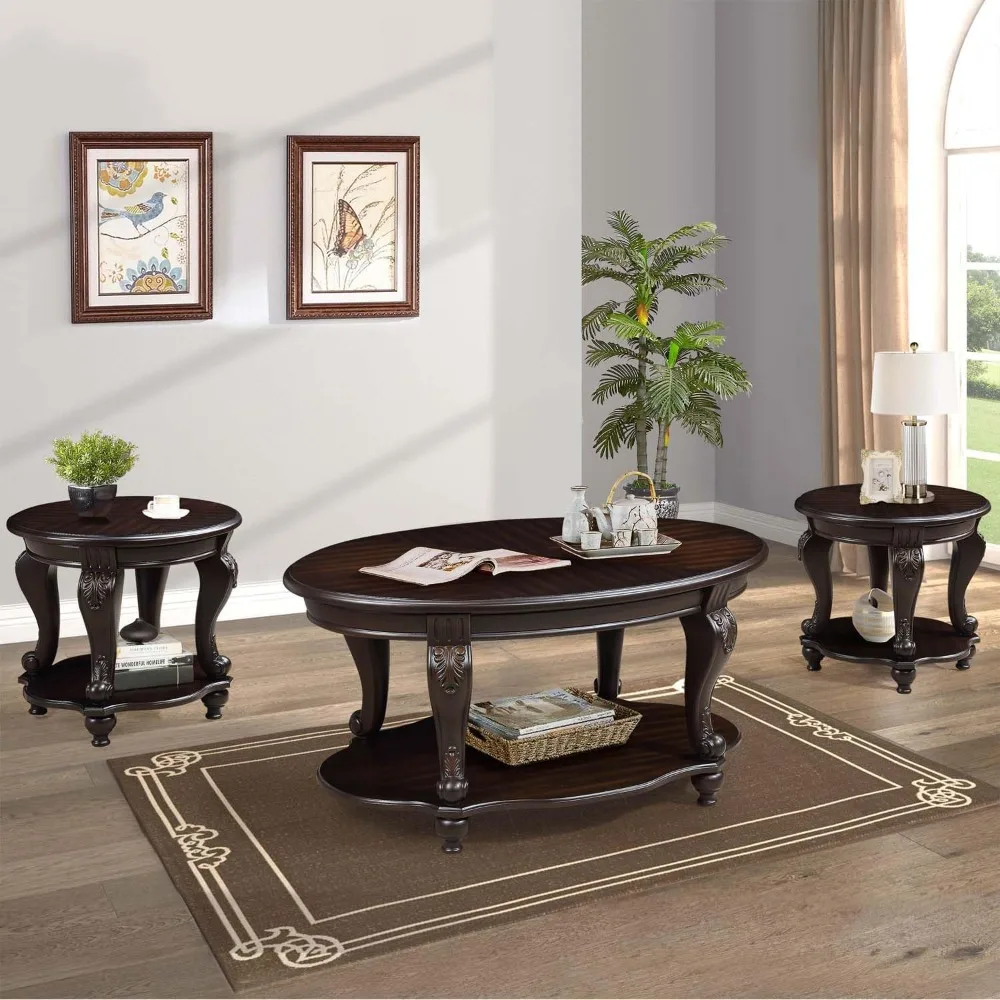 Solid Wood Coffee Table Set for Living Room, Coffee Table & 2 End Side Table 3-Piece Set with Open Storage
Solid Wood Coffee Table Set for Living Room, Coffee Table & 2 End Side Table 3-Piece Set with Open Storage