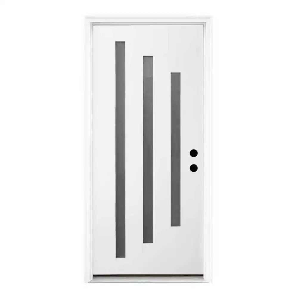 36x80 Brush Finished Fiberglass Entry Door with Brickmould,3 Lite Frosted Glass,Modern Style,4-9/16 White Vinyl Frame,Left Hand
36x80 Brush Finished Fiberglass Entry Door with Brickmould,3 Lite Frosted Glass,Modern Style,4-9/16 White Vinyl Frame,Left Hand