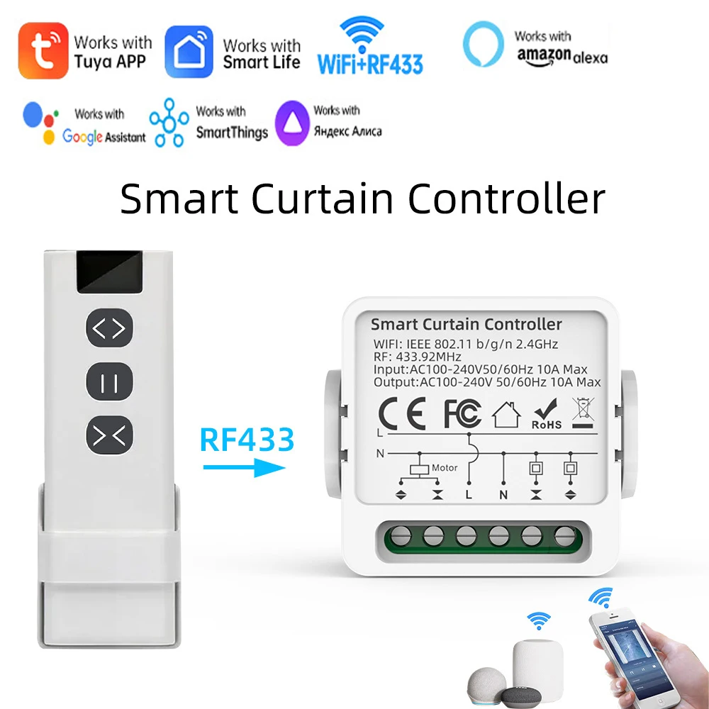 Tuya Smart WiFi Curtain Switch Blind Rolling Shutter RF433MHz Remote Control For Smart Life App Support Google Home Alexa
Tuya Smart WiFi Curtain Switch Blind Rolling Shutter RF433MHz Remote Control For Smart Life App Support Google Home Alexa