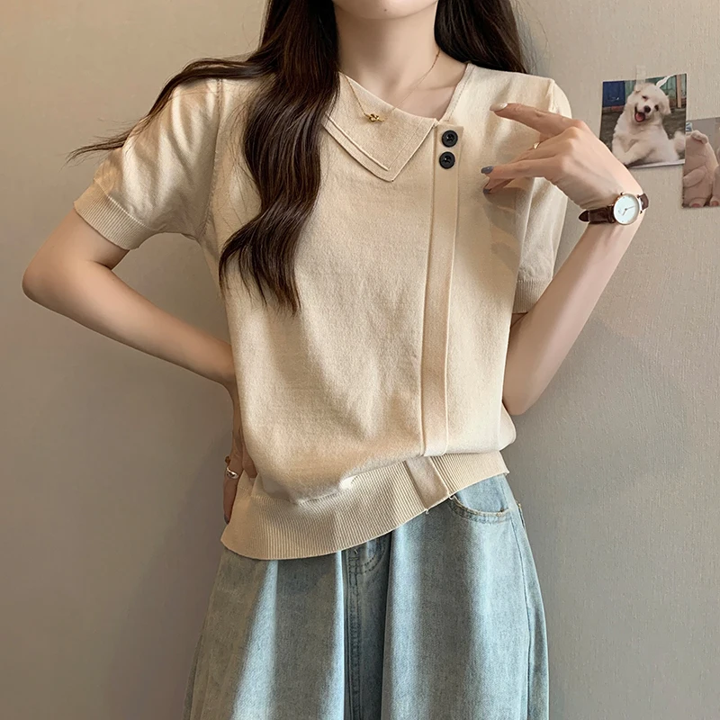 Summer Thin Ice Silk Striped Tshirt Sweater Women Short Sleeve V-neck Tees Tops Fashion Loose Stylish Ladies Knitwear Jumpers
Summer Thin Ice Silk Striped Tshirt Sweater Women Short Sleeve V-neck Tees Tops Fashion Loose Stylish Ladies Knitwear Jumpers