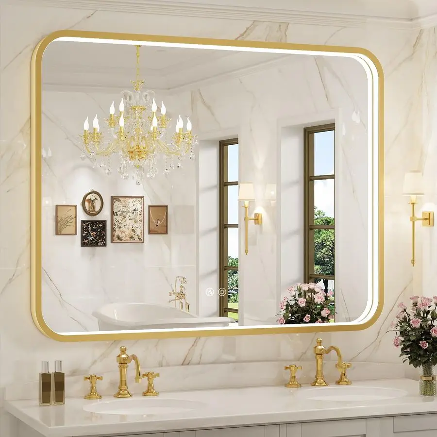 Inch Framed LED Lighted Bathroom Mirror,Wall Mounted Gold Metal Vanity Mirrors with Lights,Dimmable Illuminated AntiFog MirrorHo
Inch Framed LED Lighted Bathroom Mirror,Wall Mounted Gold Metal Vanity Mirrors with Lights,Dimmable Illuminated AntiFog MirrorHo