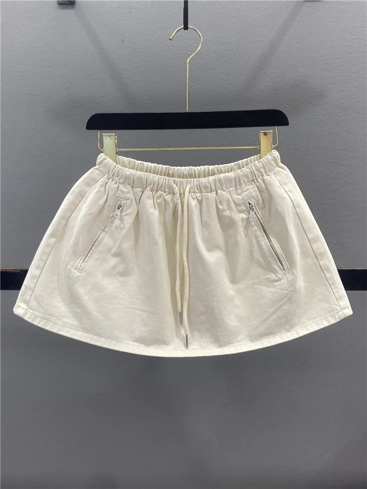Beige Denim Zipper Workwear Skirt Women's Summer Loose Elastic Waist Drawstring Slim A-Line Puffy Skirt Casual Style
Beige Denim Zipper Workwear Skirt Women's Summer Loose Elastic Waist Drawstring Slim A-Line Puffy Skirt Casual Style