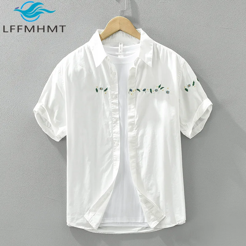 Japan Creative Flower Embroidery Fresh Style Short Sleeve Men's Shirt Summer Fashion Sun-protection Relax Fit Loose Casual Tops
Japan Creative Flower Embroidery Fresh Style Short Sleeve Men's Shirt Summer Fashion Sun-protection Relax Fit Loose Casual Tops