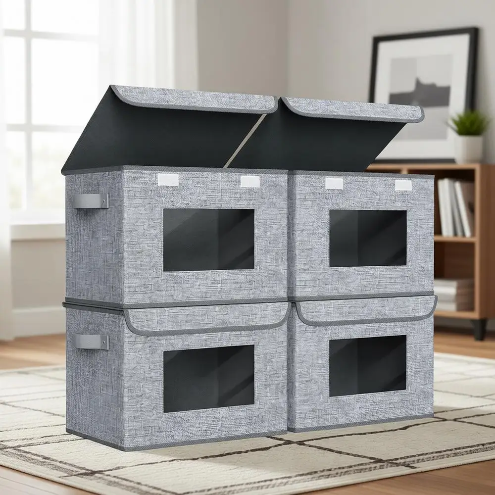 Collapsible Storage Boxes 4-Pack, Large Stackable Bins with Lids, Organizers for Home, Office, Bedroom (Grey, 17 x 12 x 12)
Collapsible Storage Boxes 4-Pack, Large Stackable Bins with Lids, Organizers for Home, Office, Bedroom (Grey, 17 x 12 x 12)