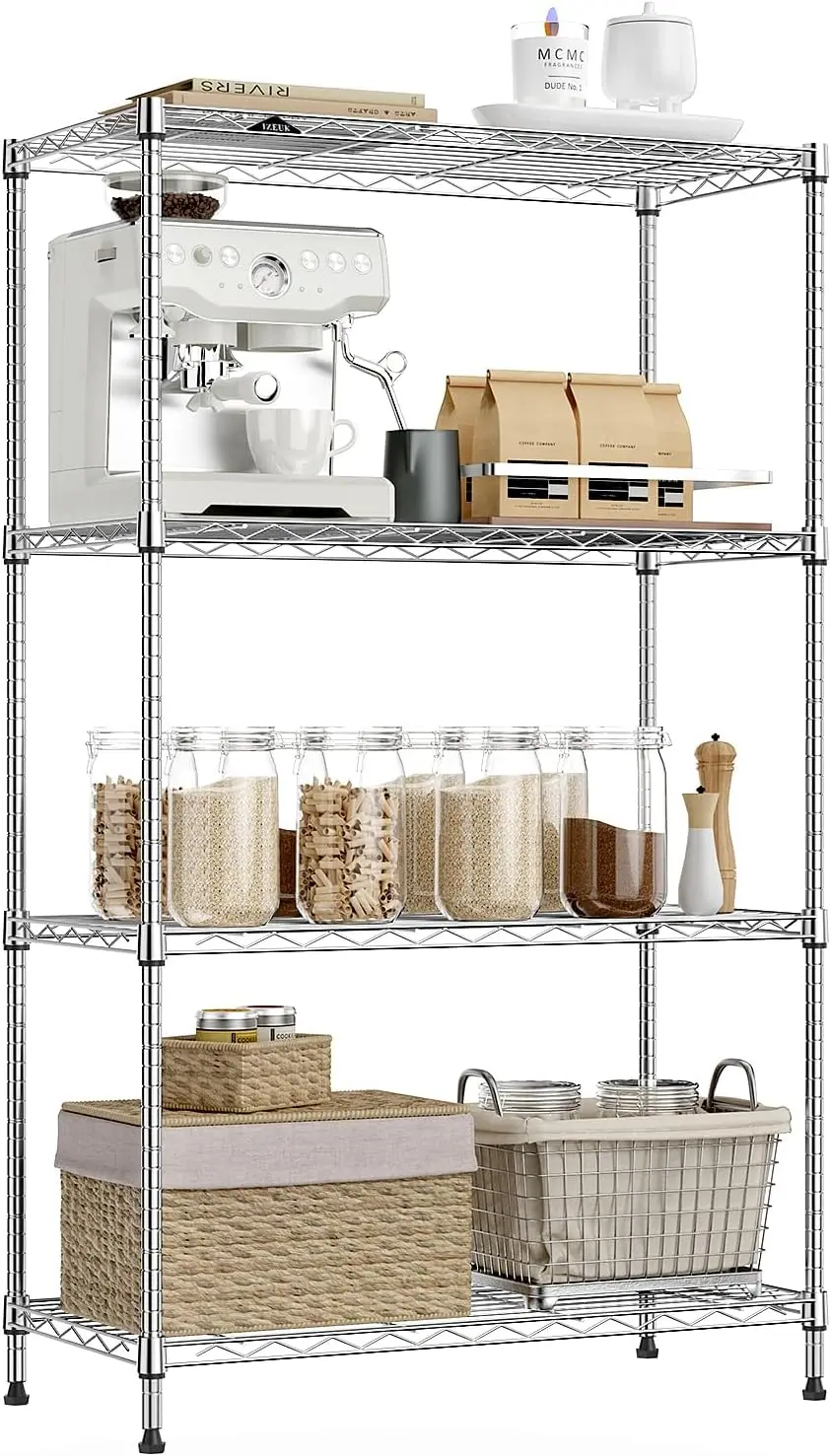 4-Tier Heavy Duty Steel Storage Shelves, 1000LBS Capacity, Adjustable Wire Shelving Rack for Kitchen, Pantry, Home or Office
4-Tier Heavy Duty Steel Storage Shelves, 1000LBS Capacity, Adjustable Wire Shelving Rack for Kitchen, Pantry, Home or Office