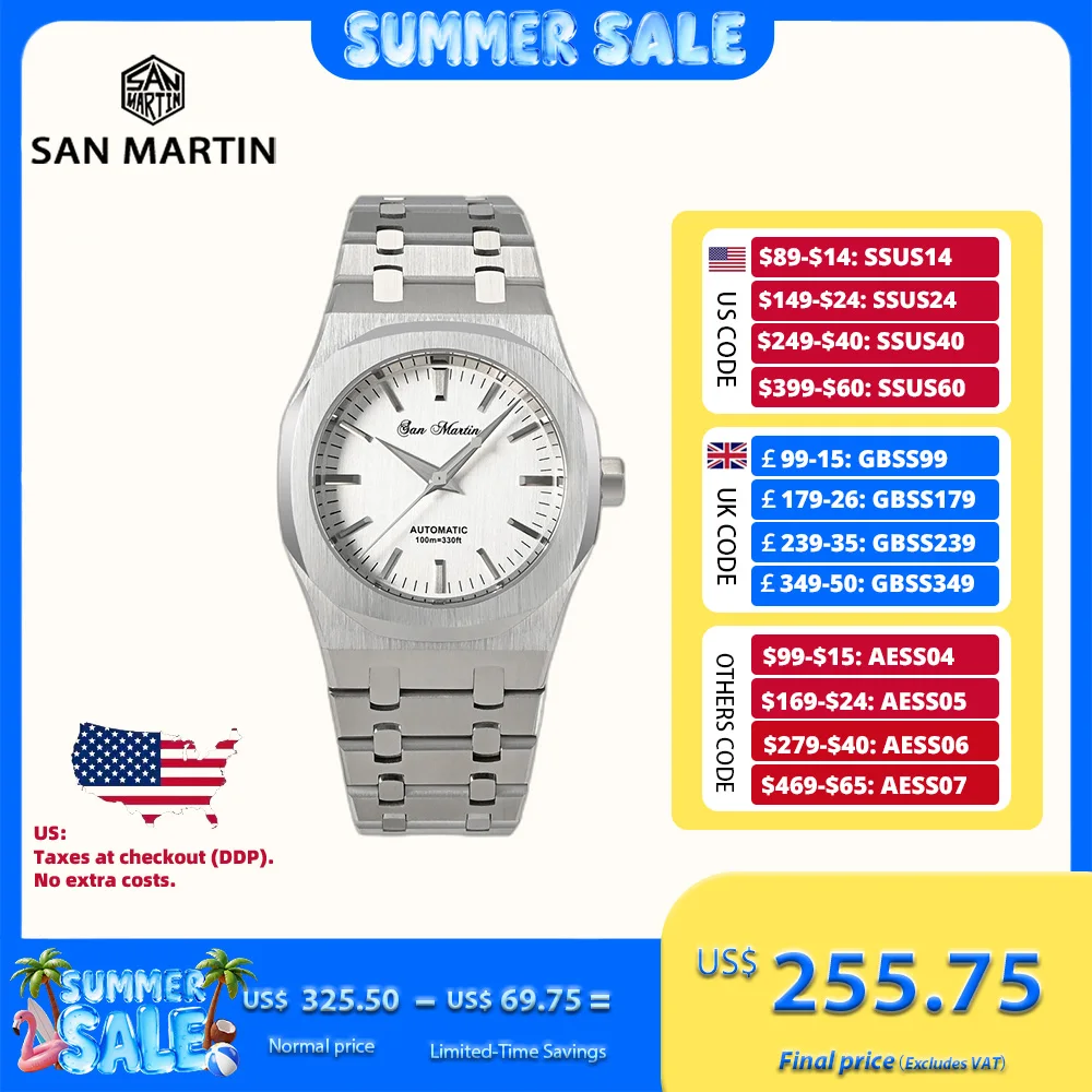 San Martin Oak 38.5mm Miyota 9015 Silver Dial Mechanical Watch For Men Self Winding Luxury Sapphire Bracelet 10Bar Sports SN0013
San Martin Oak 38.5mm Miyota 9015 Silver Dial Mechanical Watch For Men Self Winding Luxury Sapphire Bracelet 10Bar Sports SN0013