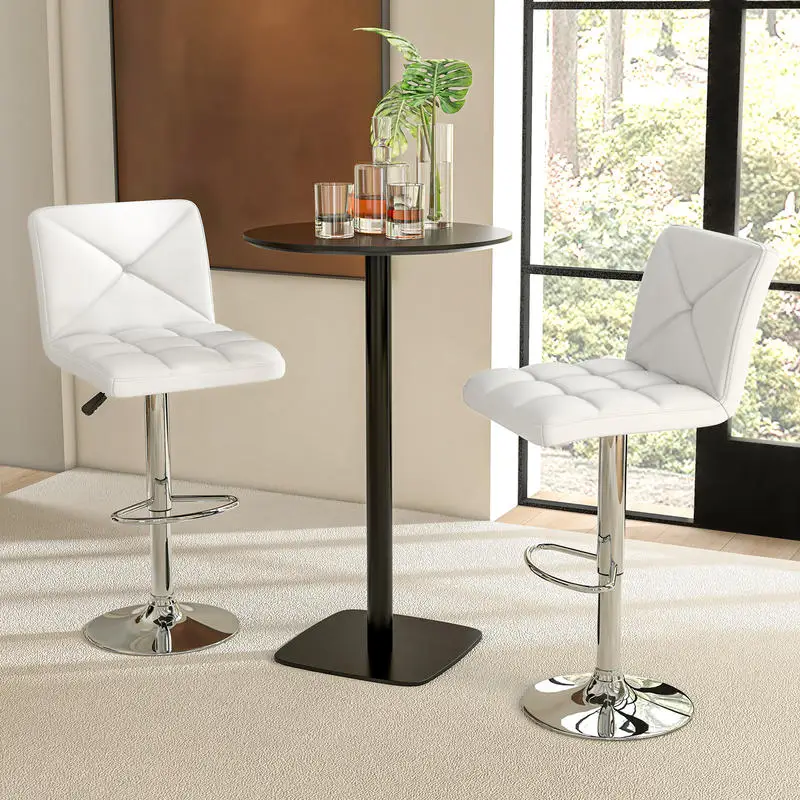 PU Leather Upholstered Bar Stools Set of 2 with Back and Adjustable Height-White
PU Leather Upholstered Bar Stools Set of 2 with Back and Adjustable Height-White