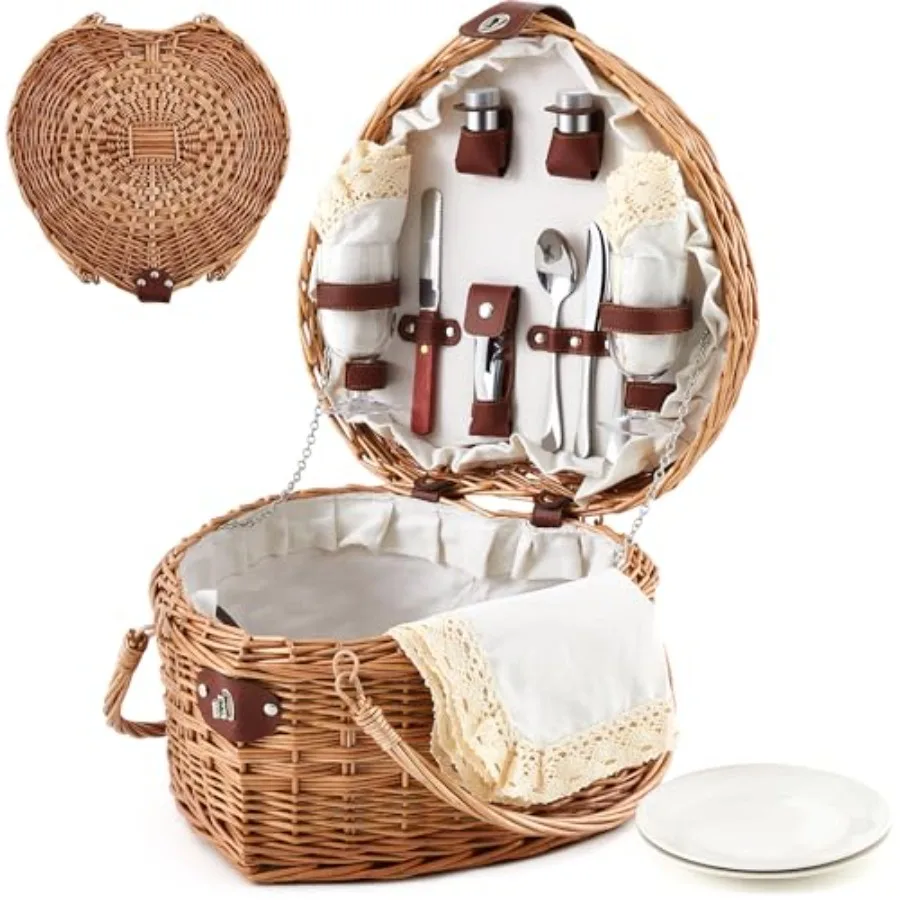 Heart Picnic Basket for Outdoor Use, Wicker Material, Antique White Color, Includes 2-Person Tableware Set Ideal for Camping, B
Heart Picnic Basket for Outdoor Use, Wicker Material, Antique White Color, Includes 2-Person Tableware Set Ideal for Camping, B