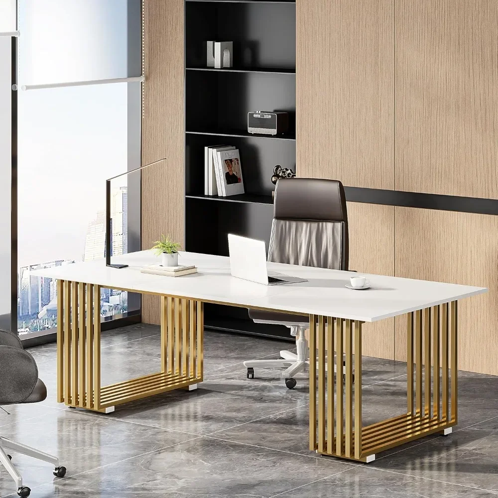 70.9"Large Modern Computer Desk, White Gold Desk with Gold Metal Legs, Large Workstation for Home Office, Study Writing Desk
70.9"Large Modern Computer Desk, White Gold Desk with Gold Metal Legs, Large Workstation for Home Office, Study Writing Desk